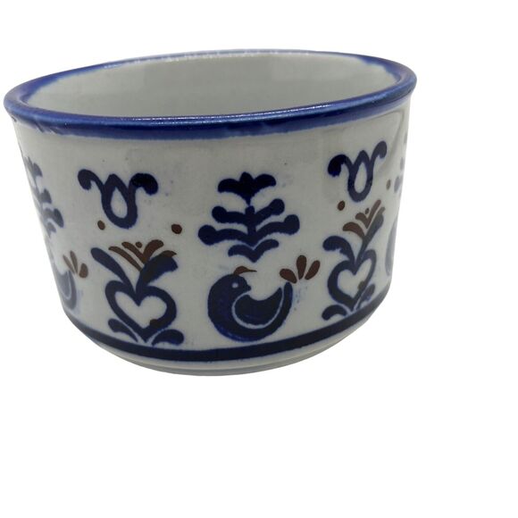 Soup Mug Bowl Handle Primitive Birds Made in Japan Vintage Stoneware Blue Heart - Picture 3 of 16